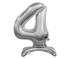 Balon foliowy cyfra stojąca 4 srebrna 74 cm