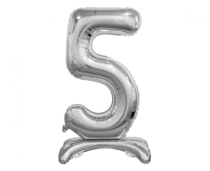 Balon foliowy cyfra stojąca 5 srebrna 74 cm