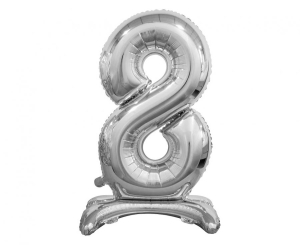 Balon foliowy cyfra stojąca 8 srebrna 74 cm