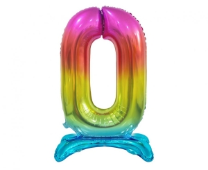 Balon foliowy cyfra stojąca 0 tęczowa 74 cm
