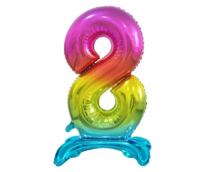 Balon foliowy cyfra stojąca 8 tęczowa 74 cm