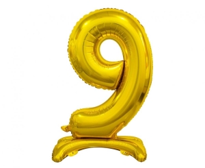 Balon foliowy cyfra stojąca 9 złota 74 cm