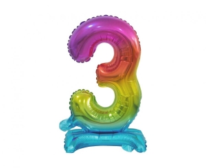 Balon foliowy cyfra stojąca 3 tęczowa 38 cm