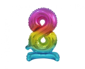 Balon foliowy cyfra stojąca 8 tęczowa 38 cm