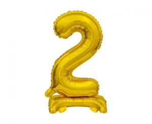 Balon foliowy cyfra stojąca 2 złota 38 cm