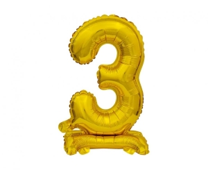 Balon foliowy cyfra stojąca 3 złota 38 cm