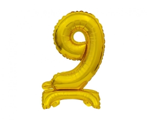 Balon foliowy cyfra stojąca 9 złota 38 cm
