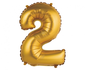 Balon foliowy cyfra 2 złota matowa 35 cm