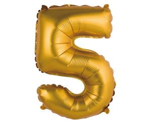 Balon foliowy cyfra 5 złota matowa 35 cm