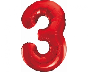 Balon foliowy cyfra 3 czerwona 85 cm
