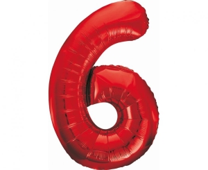 Balon foliowy cyfra 6 czerwona 85 cm