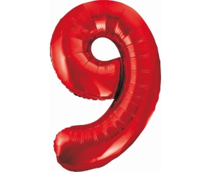 Balon foliowy cyfra 9 czerwona 85 cm