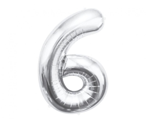 Balon foliowy cyfra 6 srebrna 85 cm