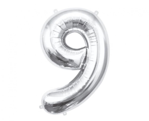 Balon foliowy cyfra 9 srebrna 85 cm