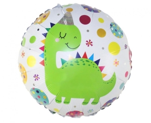 Balon foliowy okrągły Dinozaur w czapeczce 18 cali