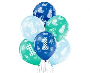 Balony 1st Birthday Boy 12 cali 6 szt
