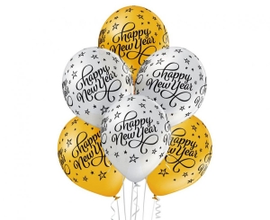 Balony Happy New Year 12 cali 6 szt