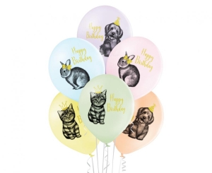 Balony Birthday Pets 12 cali 6 szt