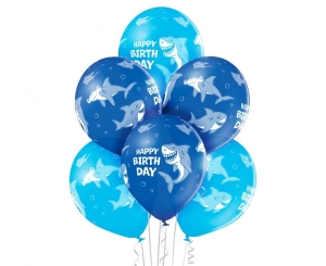 Balony Birthday Shark12 cali 6 szt