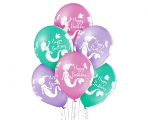 Balony Birthday Mermaid 12 cali 6 szt