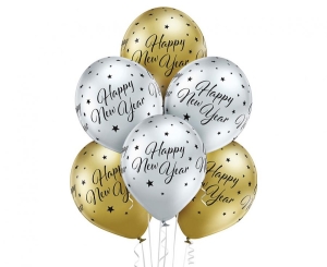 Balony Glossy Happy New Year 12 cali 6 szt