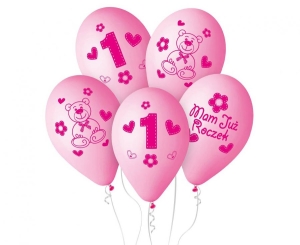 Balony Moje 1 urodziny (różowy) 12 cali 5 szt