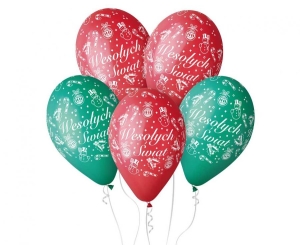 Balony Wesołych Świąt czerwone i zielone 12 cali 5 szt