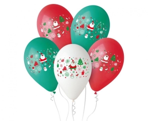 Balony Mikołaj czerwone zielone i białe 12 cali 5 szt