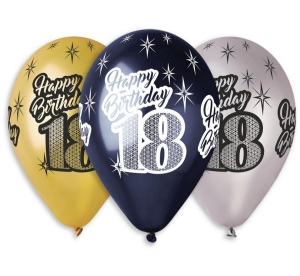 Balony Happy Birthday 18 metaliczne 12 cali 6 szt