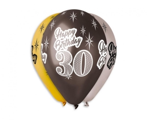 Balony Happy Birthday 30 metaliczne 12 cali 6 szt