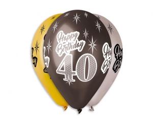 Balony Happy Birthday 40 metaliczne 12 cali 6 szt