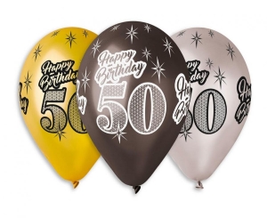 Balony Happy Birthday 50 metaliczne 12 cali 6 szt