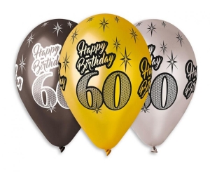 Balony Happy Birthday 60 metaliczne 12 cali 6 szt