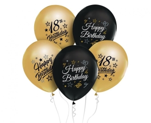 Balony z nadrukiem 18 złote i czarne 12cali 5 szt