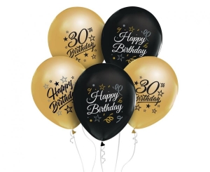 Balony z nadrukiem 30 złote i czarne 12 cali 5 szt