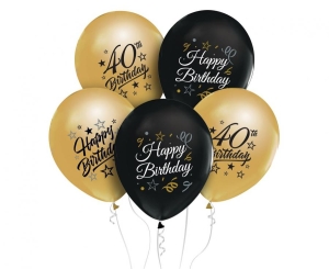 Balony z nadrukiem 40 złote i czarne 12 cali 5 szt