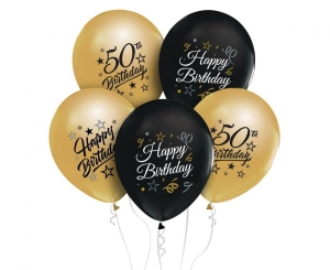 Balony z nadrukiem 50 złote i czarne 12 cali 5 szt