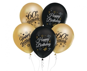 Balony z nadrukiem 60 złote i czarne 12 cali 5 szt