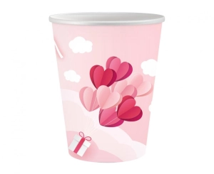 Kubeczki papierowe Kolekcja Love Is In The Air (różowe) 250 ml 6 szt
