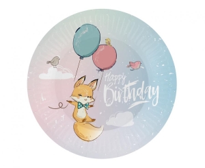 Talerzyki papierowe Kolekcja Happy Birthday - Lisek 18 cm 6 szt