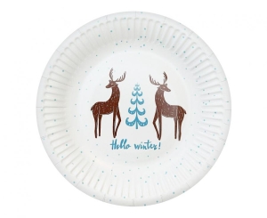 Talerzyki papierowe Hello Winter białe 18 cm 6 szt