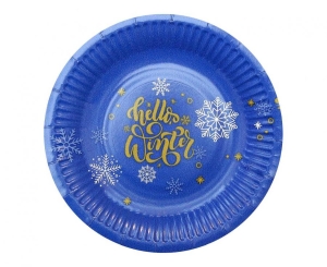 Talerzyki papierowe Hello Winter Navy Blue 18 cm 6 szt