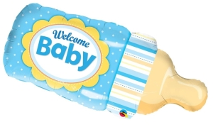 Balon foliowy butelka Welcome Baby niebieski 95 cm