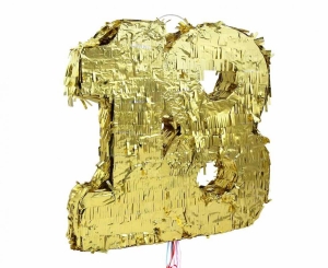 Piniata cyfra „18” metaliczna złota foliowa 50 cm