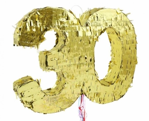 Piniata cyfra „30” metaliczna złota foliowa 50 cm
