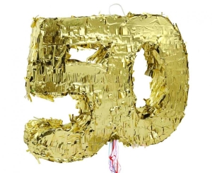 Piniata cyfra „50” metaliczna złota foliowa 50 cm
