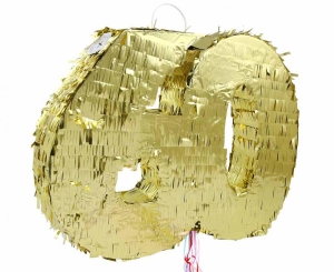 Piniata cyfra „60” metaliczna złota foliowa 50 cm