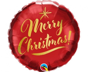 Balon foliowy Christmas Gold Script Red okrągły 18 cali