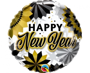 Balon foliowy Happy New Year rozety okrągły 18 cali