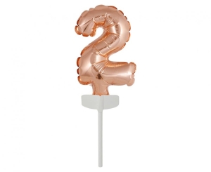 Balon foliowy 13 cm na patyczku "Cyfra 2" różowo-złota
